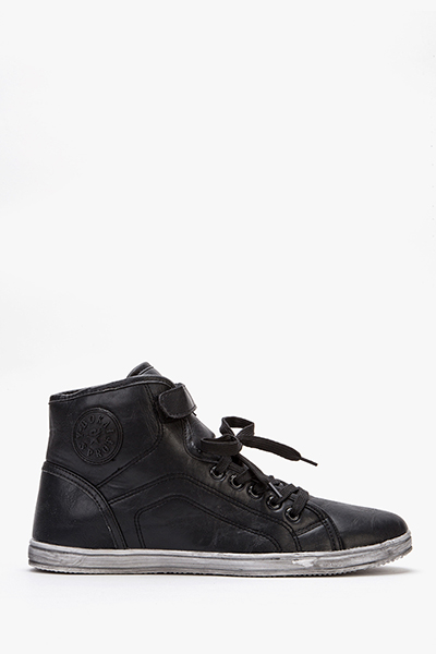 Black Faux Leather High Top Trainers 