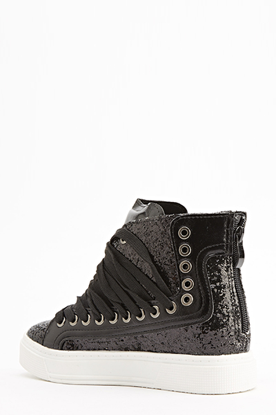 Black Glitter High Top Trainers - Just $6