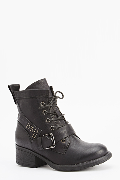 Buckle Lace Up Biker Boots - Just $6