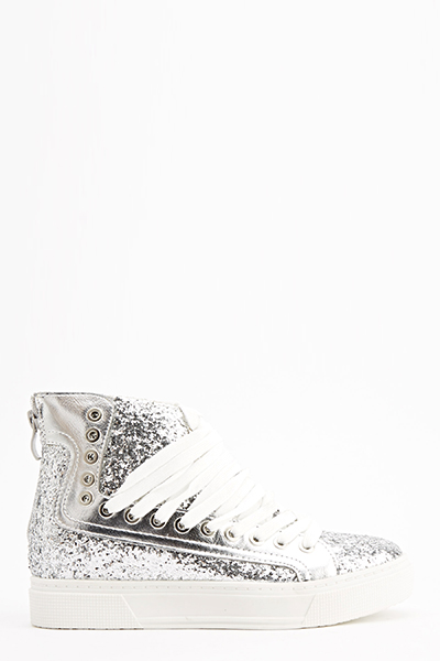 Silver Glitter High Top Trainers - Just $6