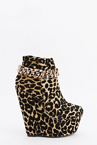 Leopard Print Wedge Boots - Just $6