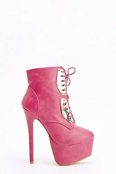 Lace Up Chunky Heeled Boots - Just £5