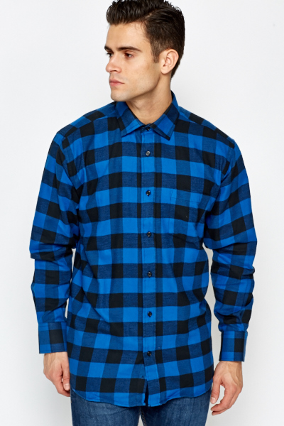 blue and brown check shirt