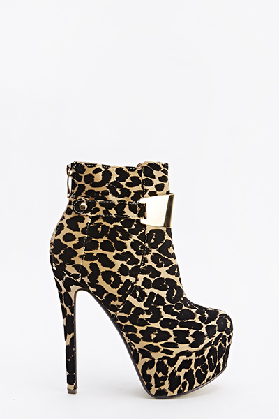 leopard high heel booties