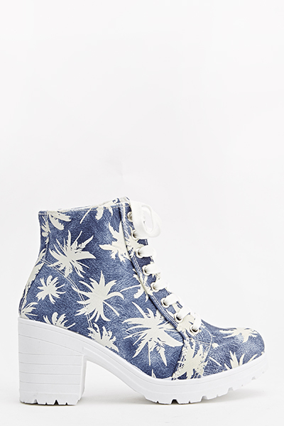 Canvas Palm Tree Heeled Boots - Just $3