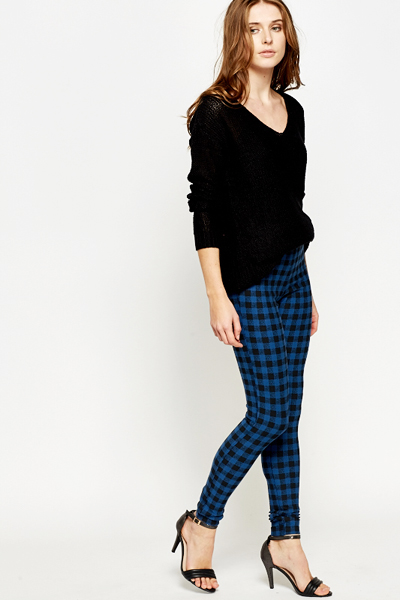 Checked Middle Blue Leggings - Just $7