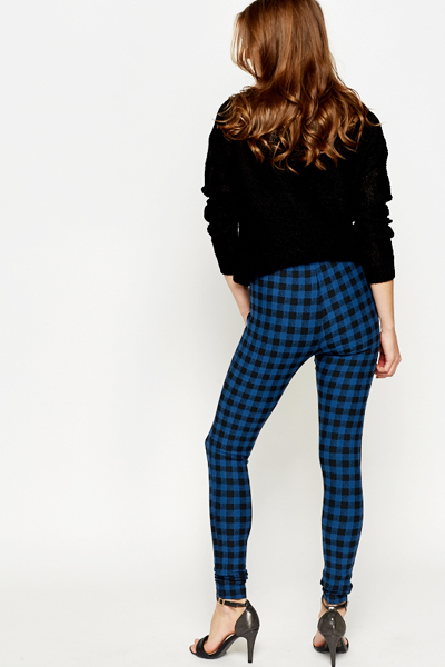 Checked Middle Blue Leggings - Just $7