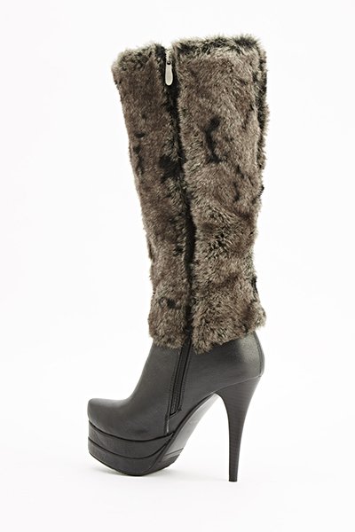 Black Faux Fur Heeled Boots - Just $6