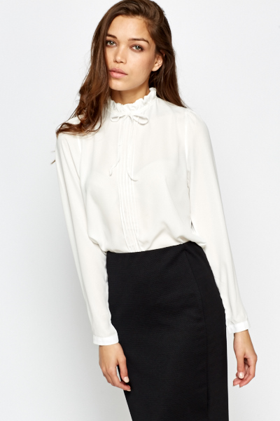 Funnel Ruffled Neck Blouse - Just $7