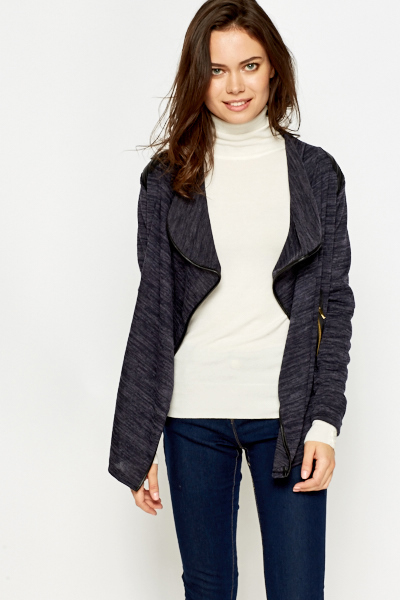 Faux Leather Insert Waterfall Cardigan - Just $7