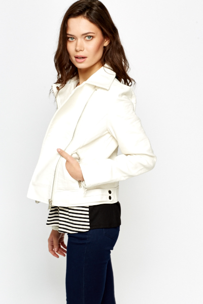 Off White Faux Leather Jacket - Just $6