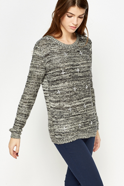 Metallic Loose Knit Encrusted Front Jumper - Just $7