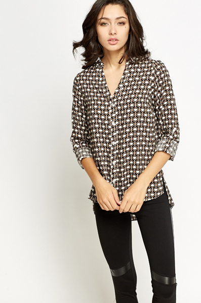 Contrast Geo Print Blouse - Just $7