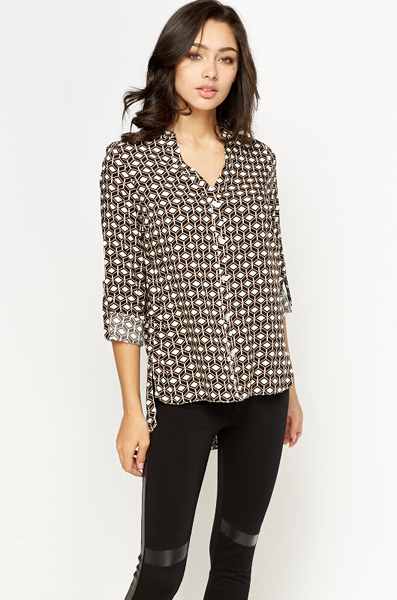 Contrast Geo Print Blouse - Just £5