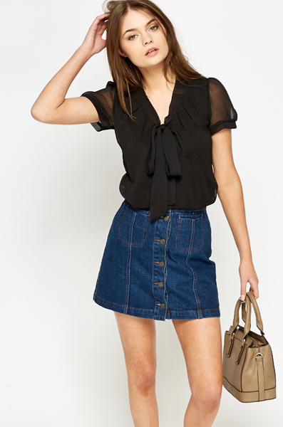 Bow Neck Black Blouse - Just $7