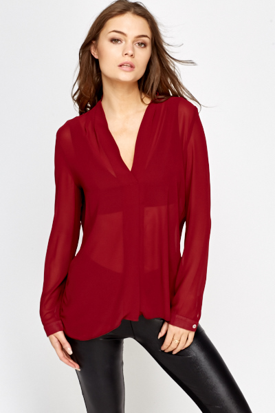 Pleated Back Sheer Blouse - Just $7