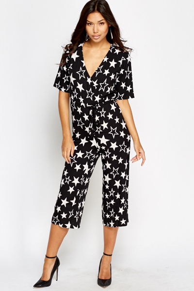 Cropped Star Print Jumpsuit - Just $6
