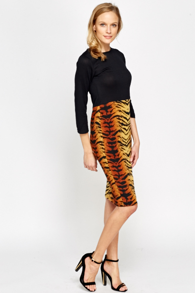 Block Tiger Print Midi Dress - Just $6
