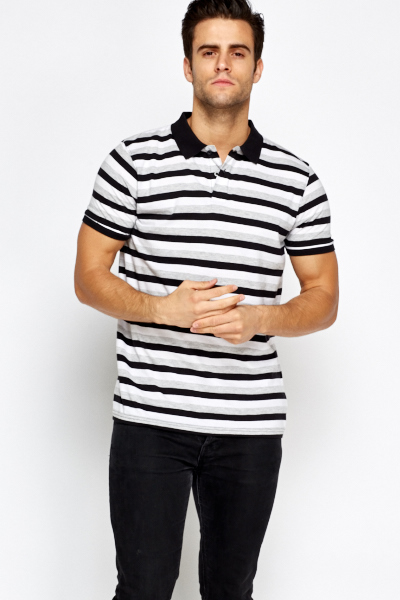 Black Striped Polo T-Shirt - Just $7