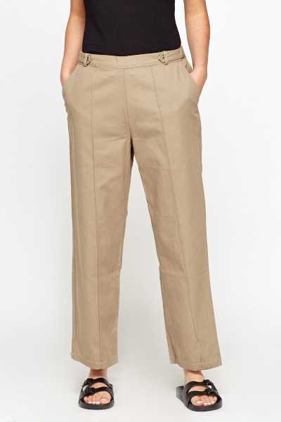 Khaki Cropped Cotton Trousers - Just $7