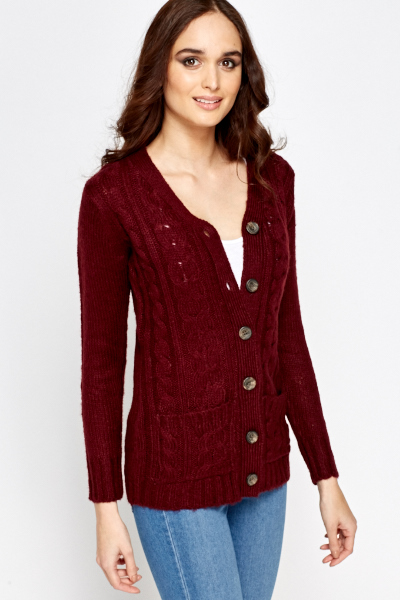 Cable Knit Large Button Cardigan - Just $7