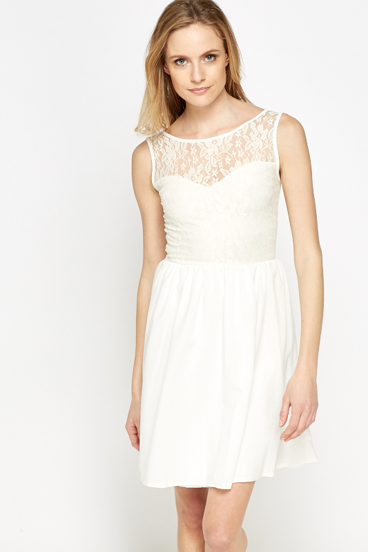 Cream Lace Top Skater Dress - Just $7