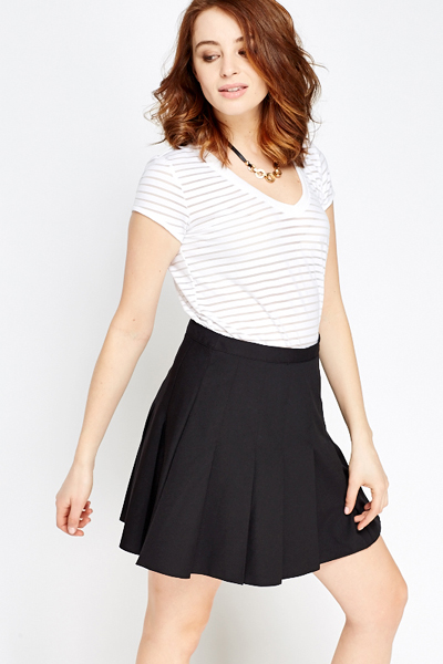 Black Pleated Mini Skirt - Just