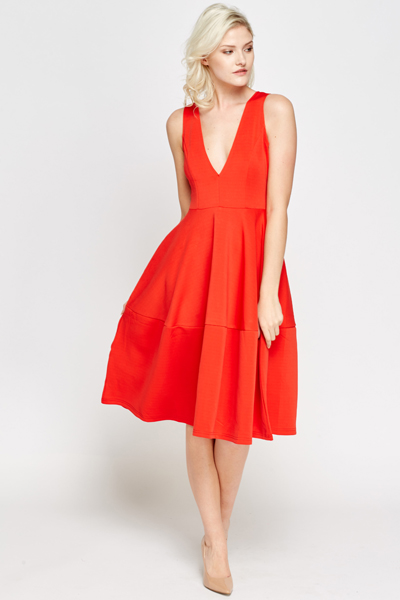 red deep v neck dress