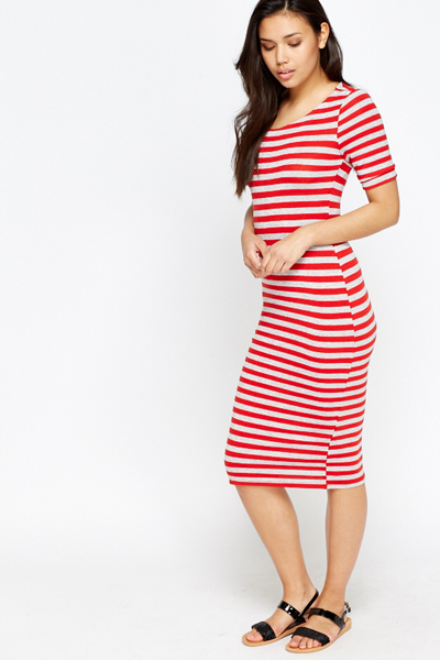 striped midi dress with sleeves
