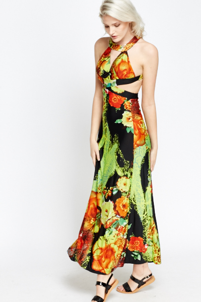 floral cut out maxi dress