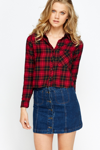Cropped Check Shirt - Just $7