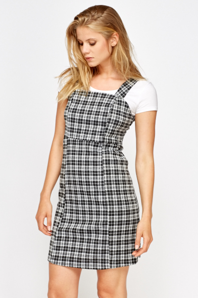 black and white checked pinafore dress