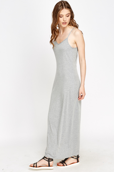 Grey V-Neck Casual Maxi Dress - Just $7