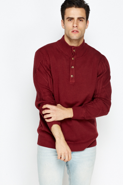 Maroon Ribbed Button Front Jumper - Just $7