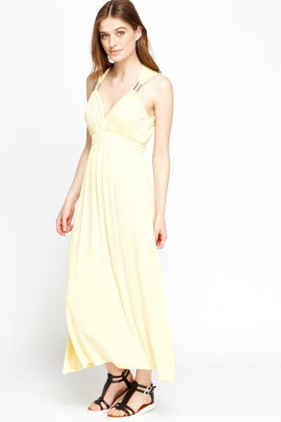 yellow v neck maxi dress