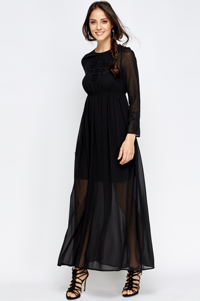 Embroidered Sheer Overlay Maxi Dress - Just $7