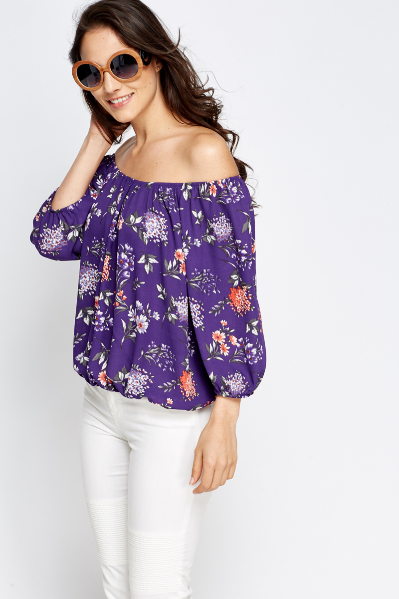 Purple Floral Off Shoulder Top - Just $7