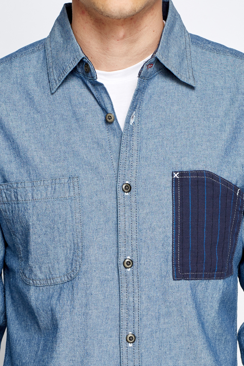 Medium Blue Contrast Pocket Shirt - Just $6