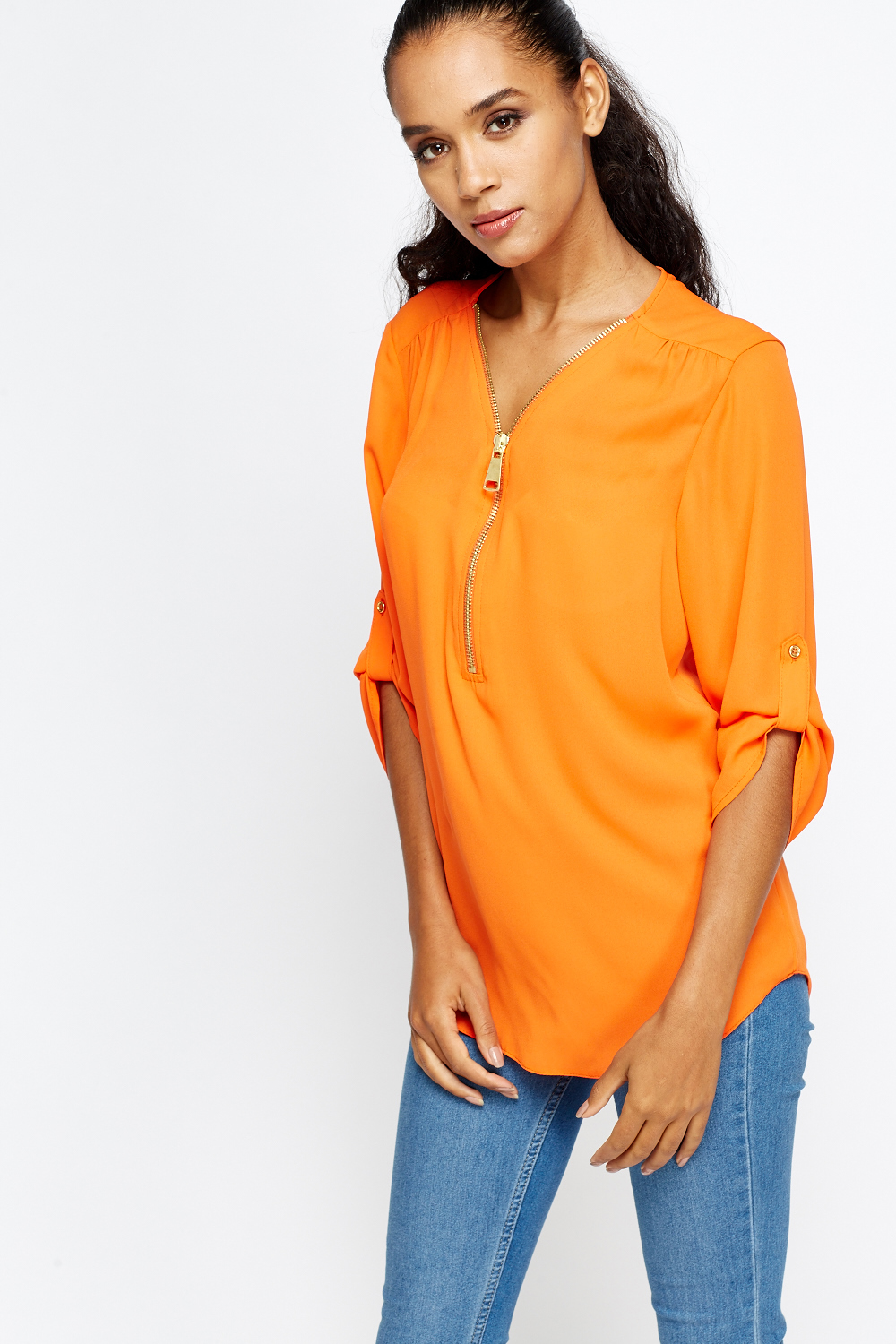 Long Sleeves Orange Blouse - Just $7