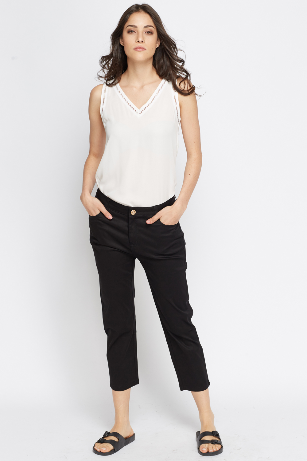 Cropped Fitted Trousers - Just $7