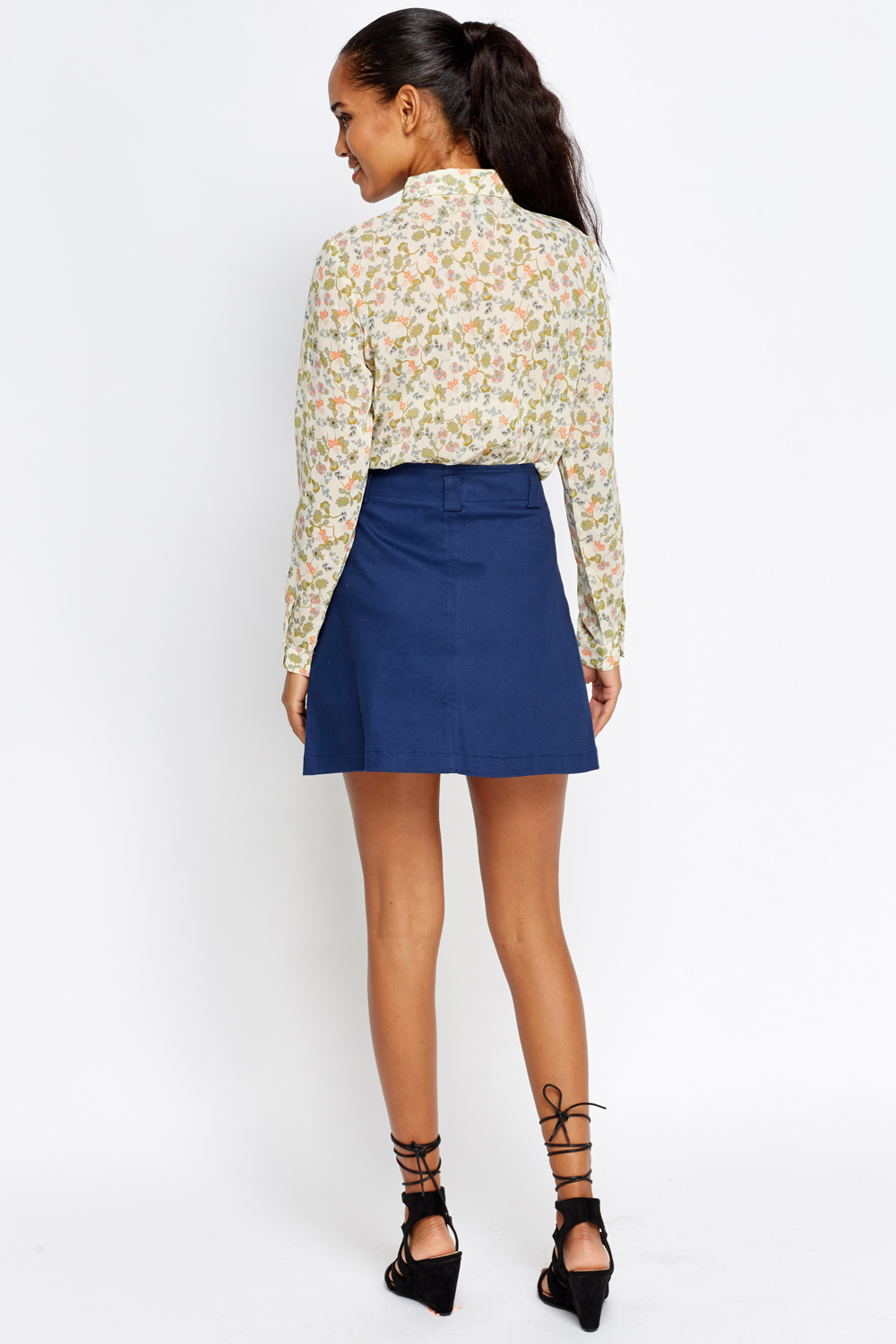 Button Front A-Line Mini Skirt - Just $7