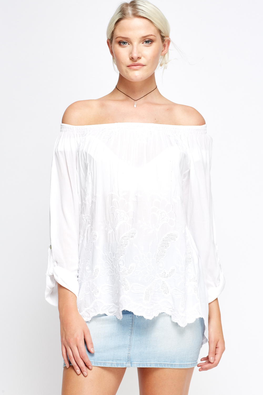 Lace Printed Off Shoulder Top - Just $6
