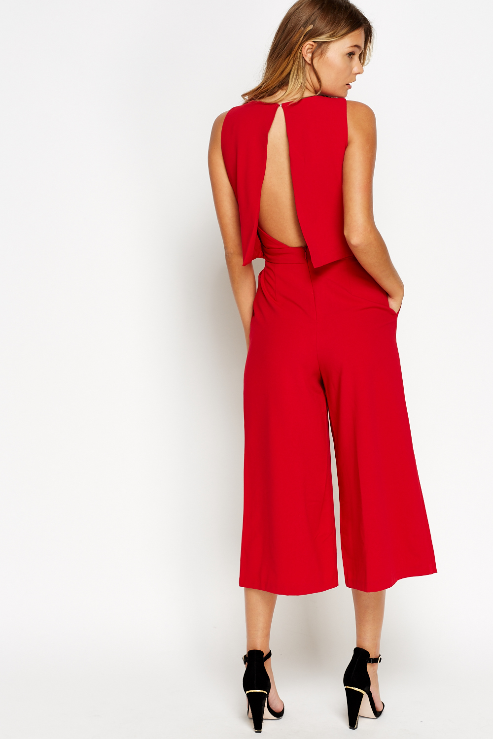 red overlay jumpsuit