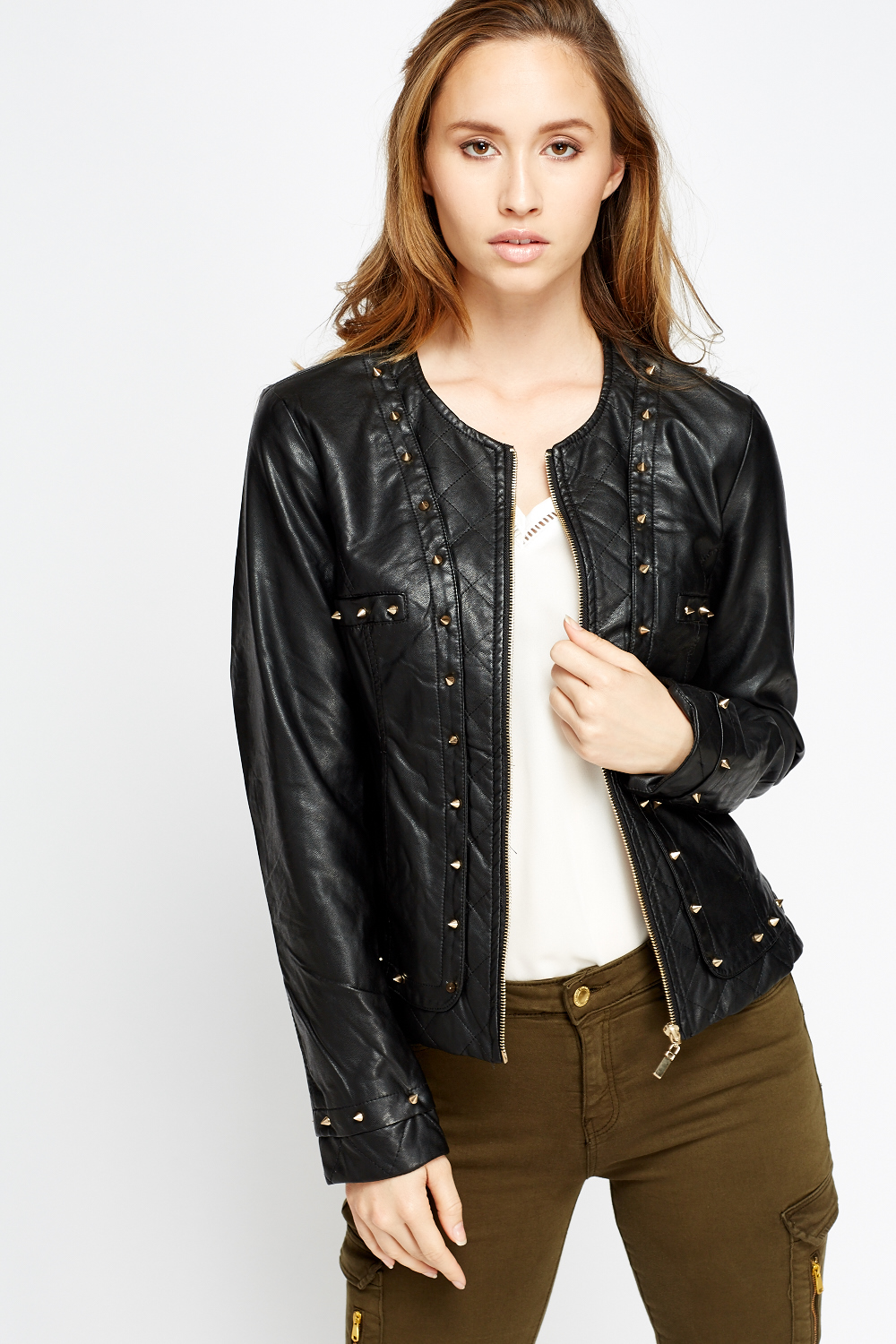 Faux Leather Studded Jacket - Just $7