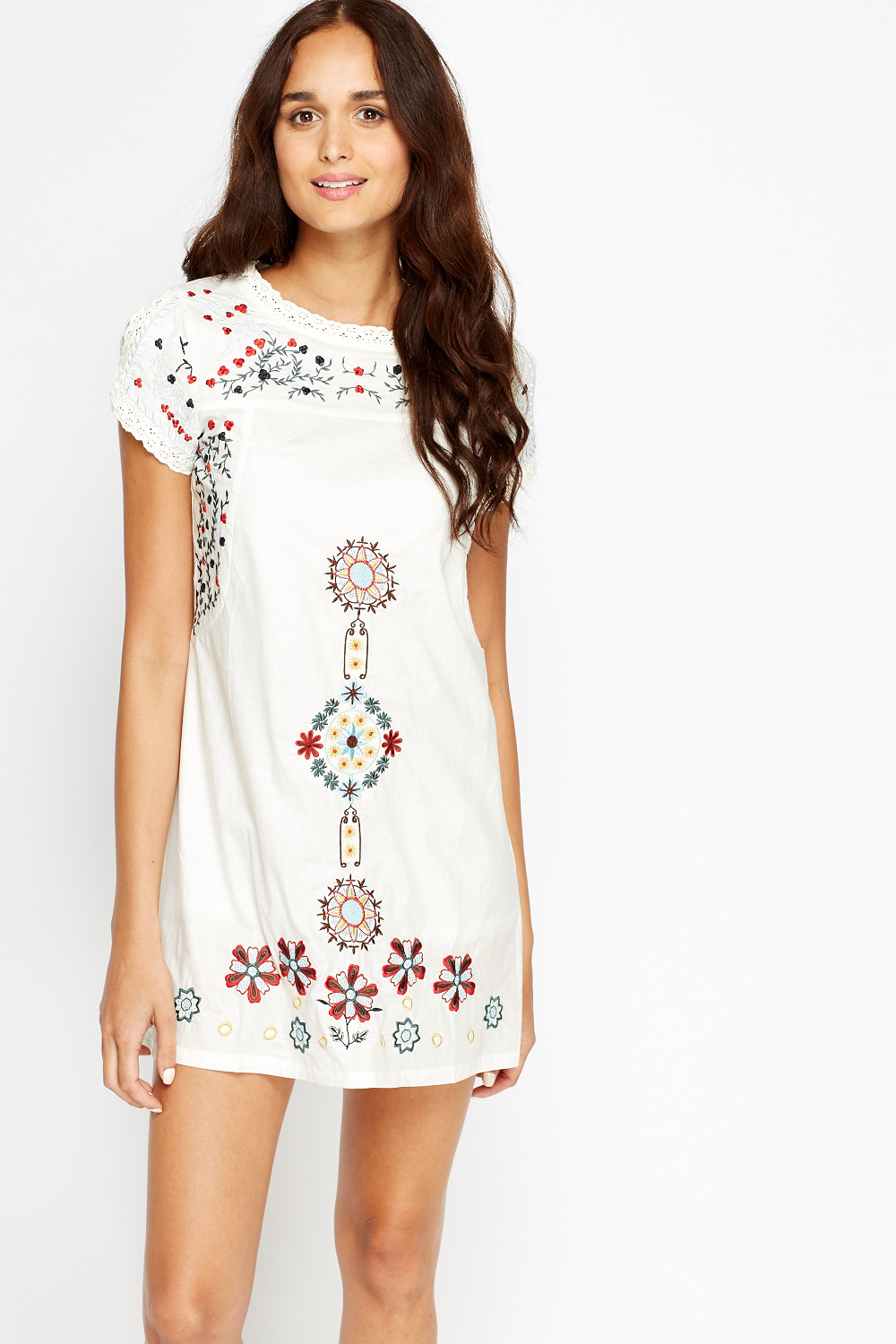 Embroidered Cotton Mini Dress - Just $7