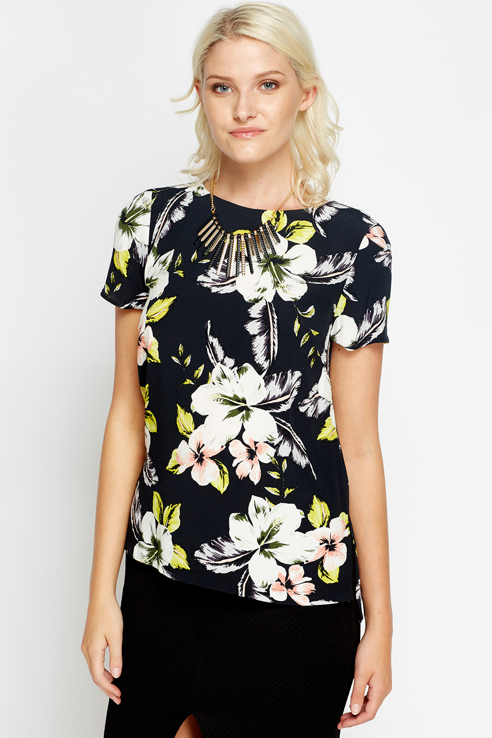 Floral Black Multi T-Shirt - Just $7
