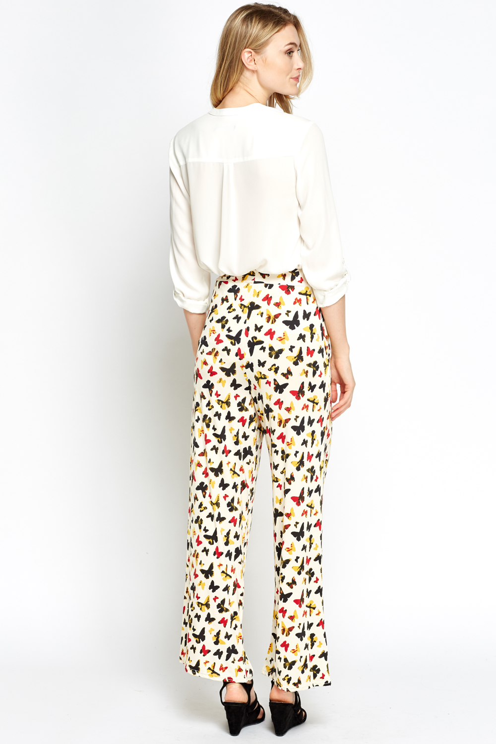 Wide Leg Butterfly Printed Trousers - Just $7