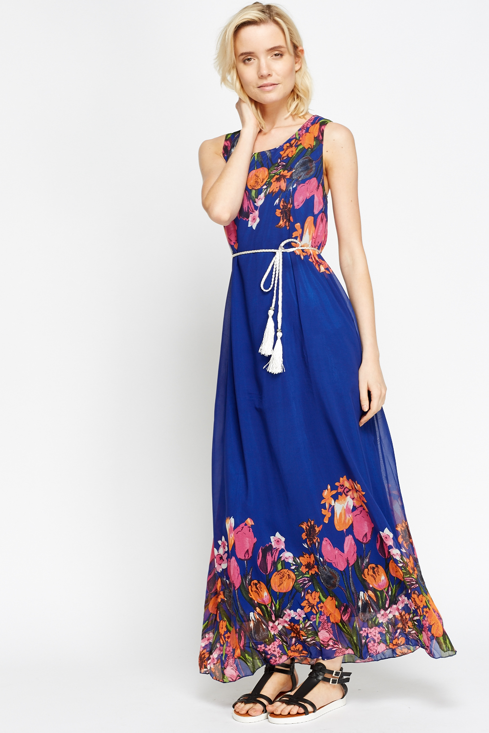 Tulip Printed Hem Maxi Dress - Just $7