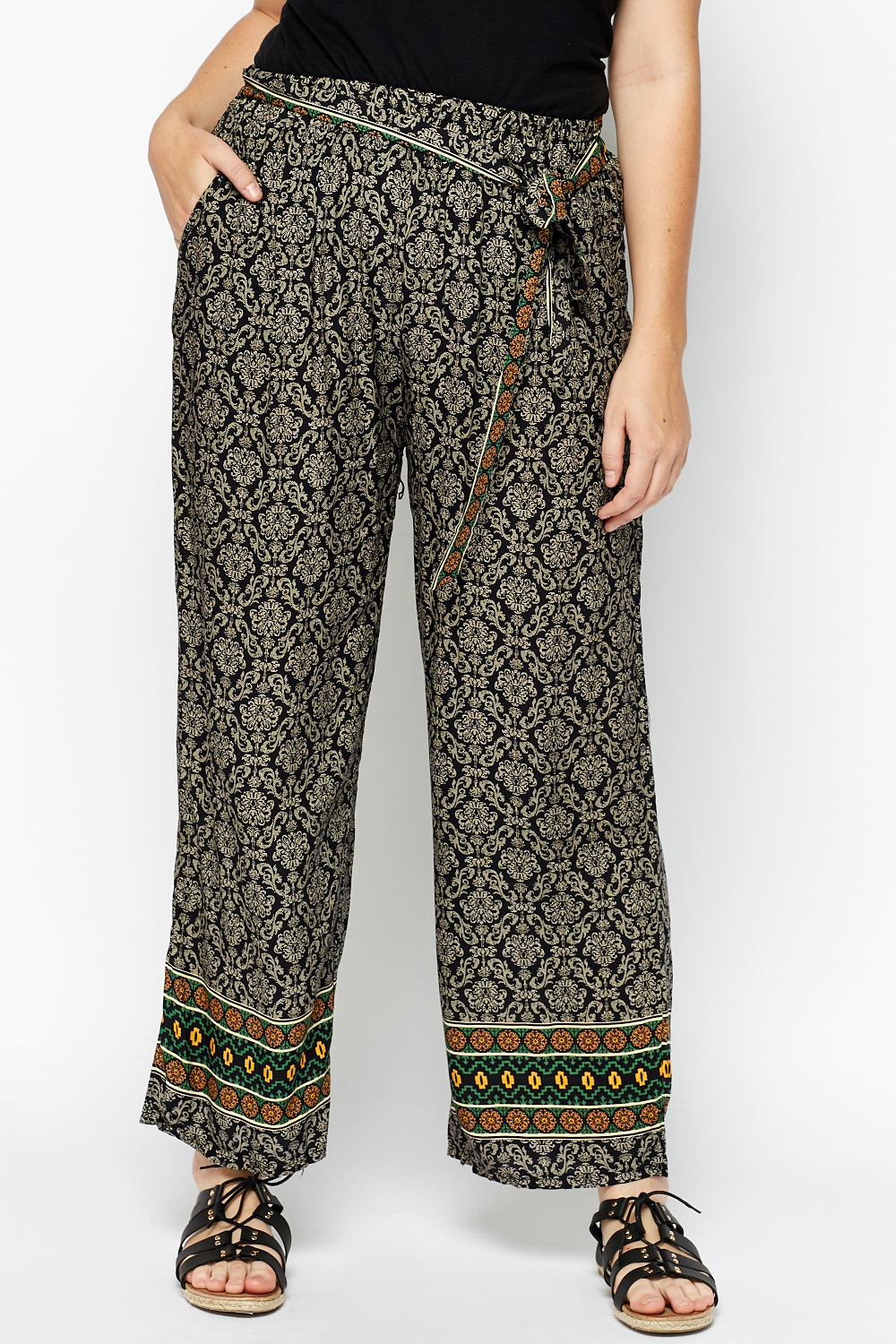 Printed Wide Leg Casual Trousers - Just $7