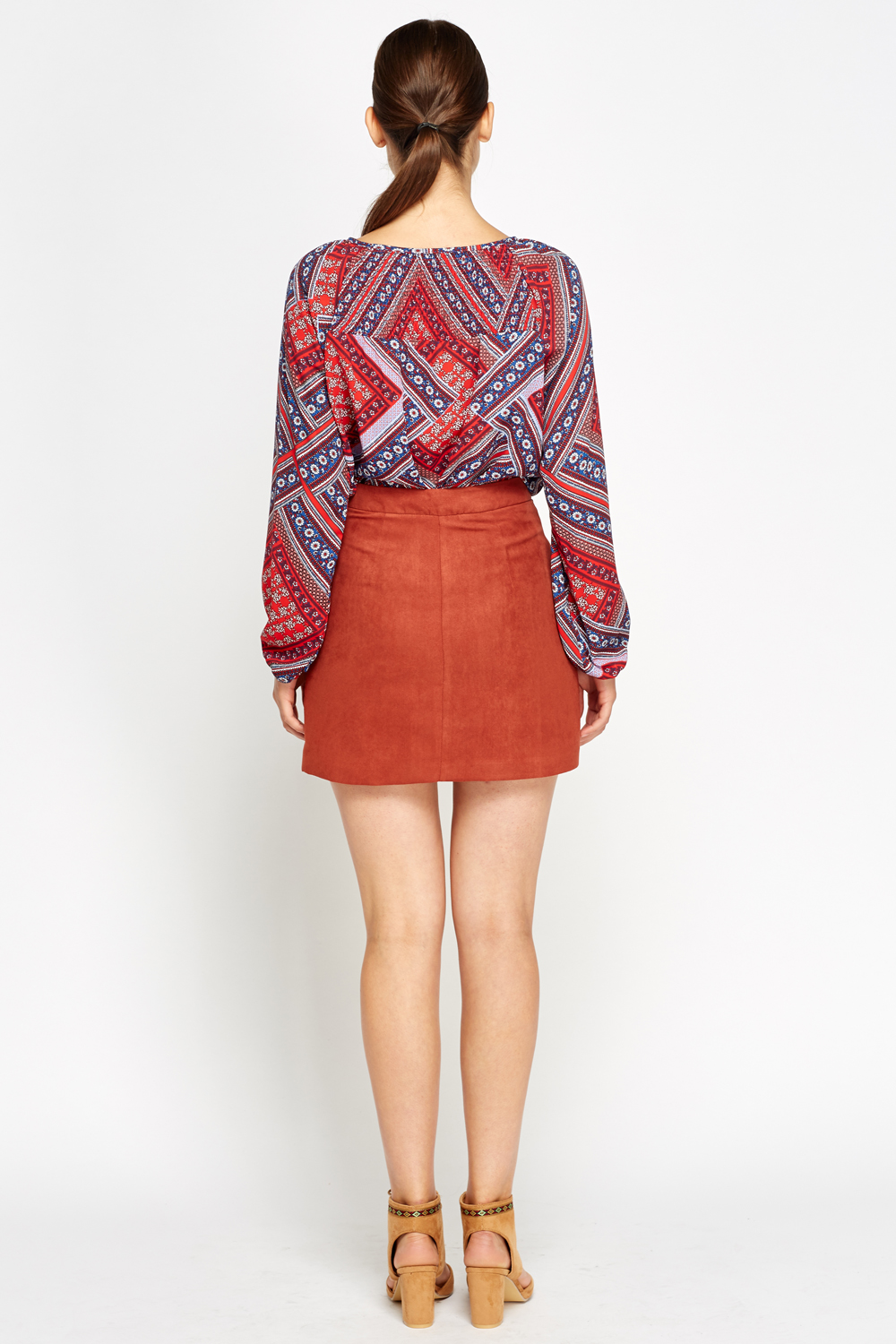 Button Front Brick Suedette Mini Skirt - Just $7